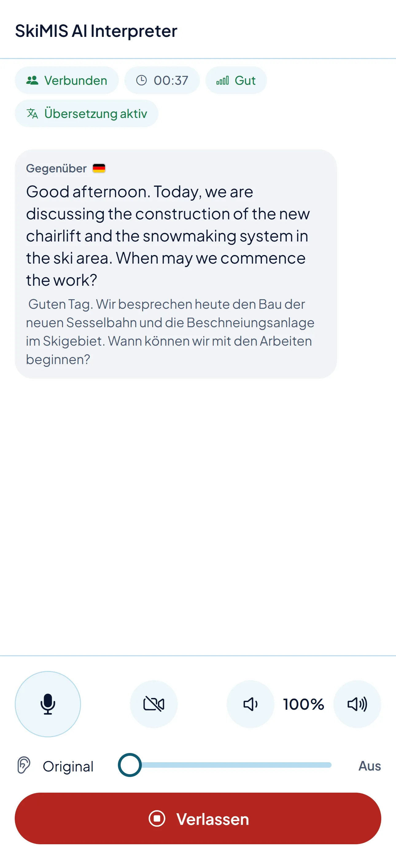 SkiMIS AI Interpreter aus Kundensicht: englische Übersetzung mit deutschem Original